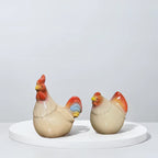 Home Studio | Ceramic Hen & Rooster Pair – Small Rustic Figurines | Farmhouse Style Kitchen & Shelf Decor
