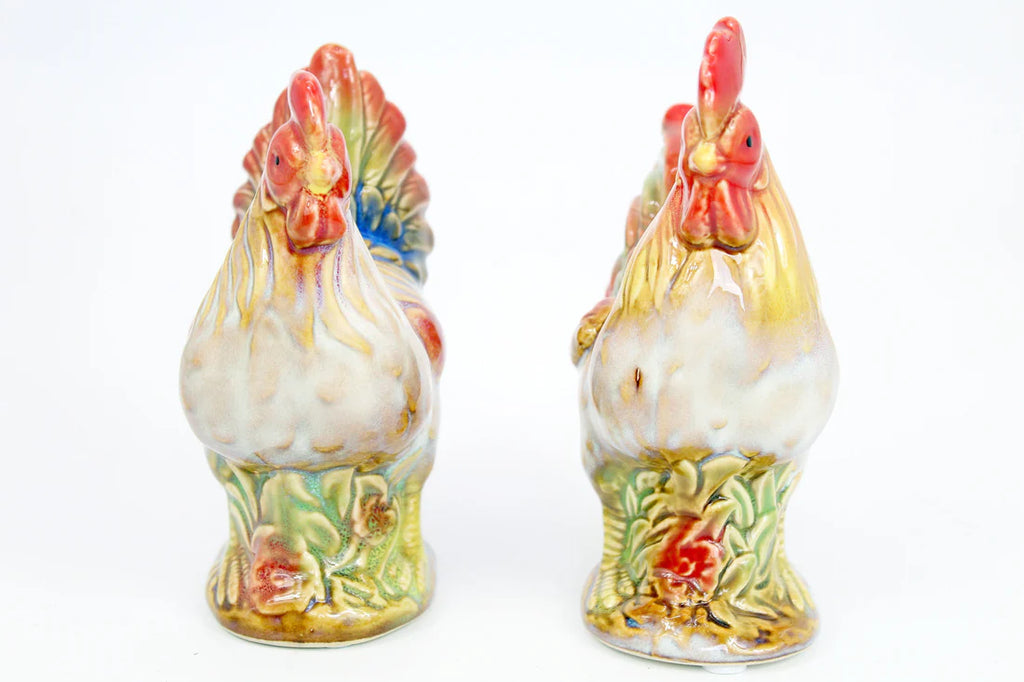 Home Studio | Ceramic Rooster & Hen Figurine Set – 2 Pieces Small | Hand-Painted Rustic Farmhouse Decor