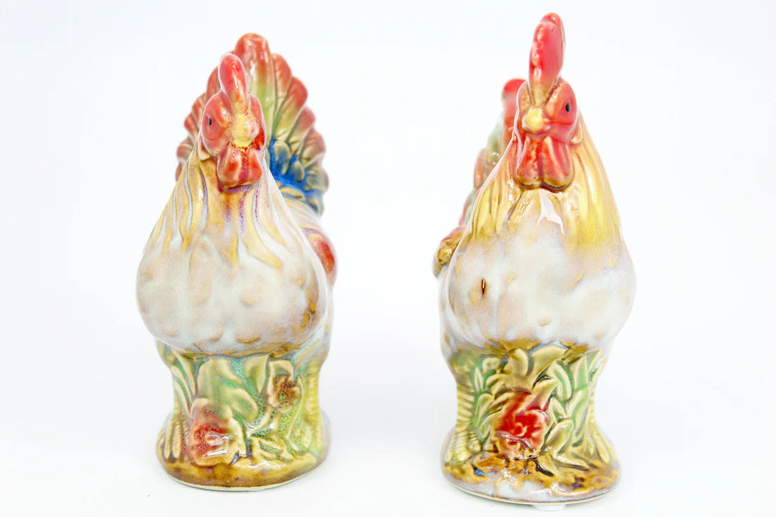 Home Studio | Ceramic Rooster & Hen Figurine Set – 2 Pieces Small | Hand-Painted Rustic Farmhouse Decor