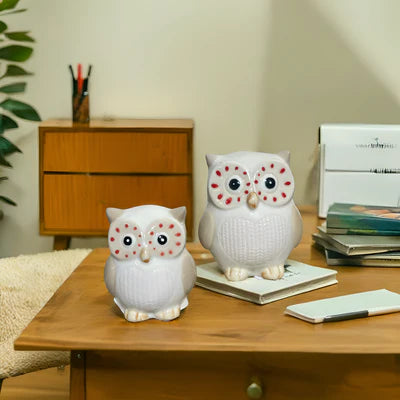 Home Studio Ceramic Owl Pair – Minimalist White Owls (Set of 2) | Modern & Playful Home Decor