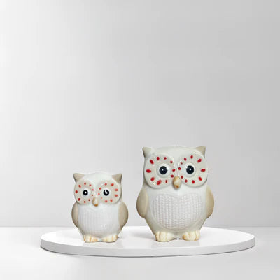 Home Studio Ceramic Owl Pair – Minimalist White Owls (Set of 2) | Modern & Playful Home Decor