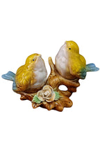 Ceramic Lovebirds Tabletop Figurine – Yellow & Blue Decor