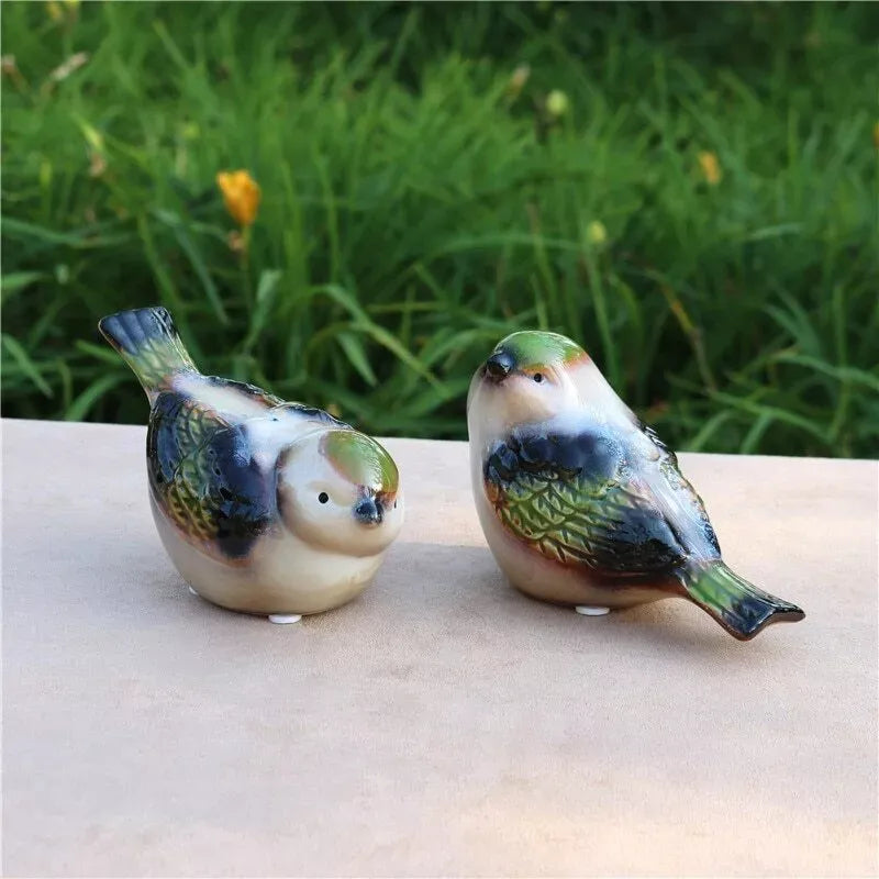 Home Studio | Charming Ceramic Glazed Bird Figurines – Set of 2 | Realistic Whimsical Decor