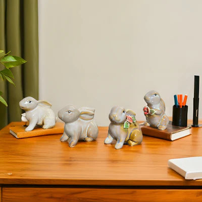 Home Studio | Handcrafted Ceramic Bunny Figurine - Set of 4 pieces Rabbit
