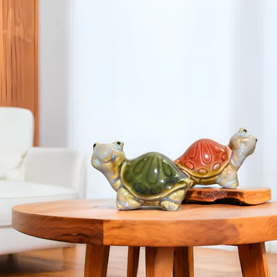 Home Studio | Handcrafted Ceramic Turtles – Set of 4 Colorful Figurines | Miniature Animal Decor