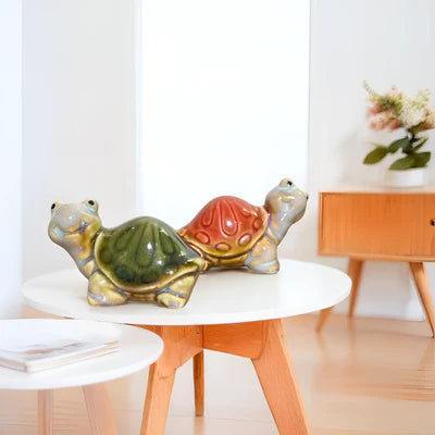 Home Studio | Handcrafted Ceramic Turtles – Set of 4 Colorful Figurines | Miniature Animal Decor